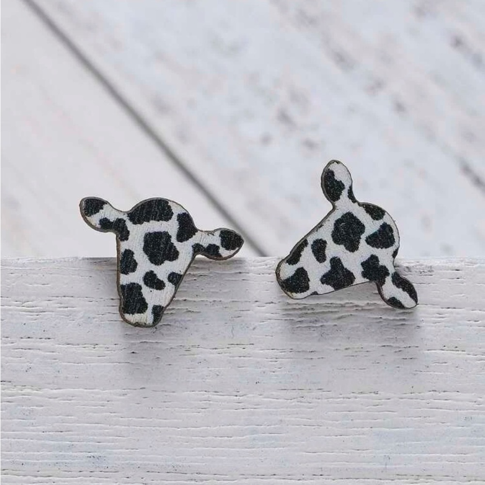 Brand new cow, head stud earrings